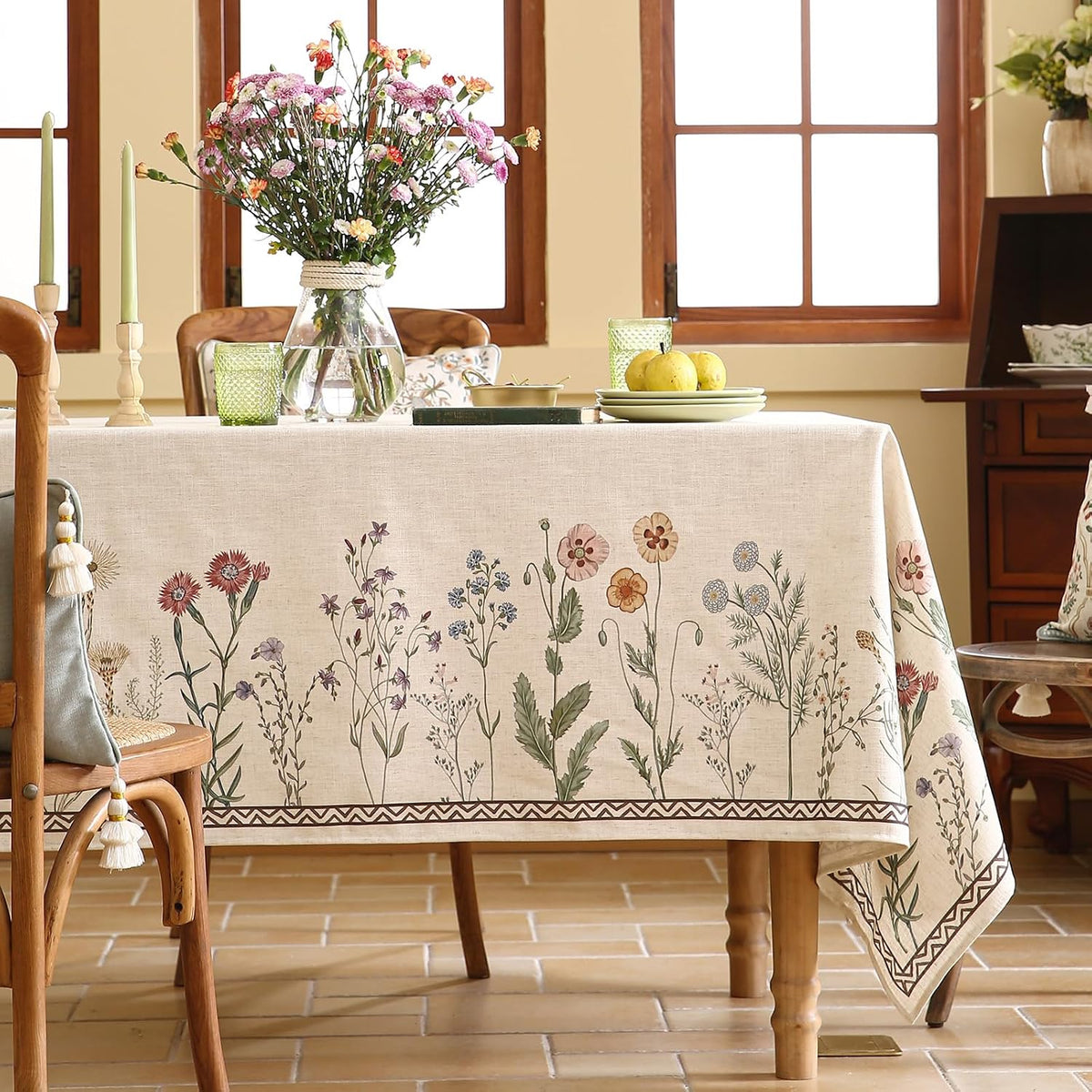 ISAENNE Designer Linen Rectangular Long Tablecloth,118"x67"-Serenity G