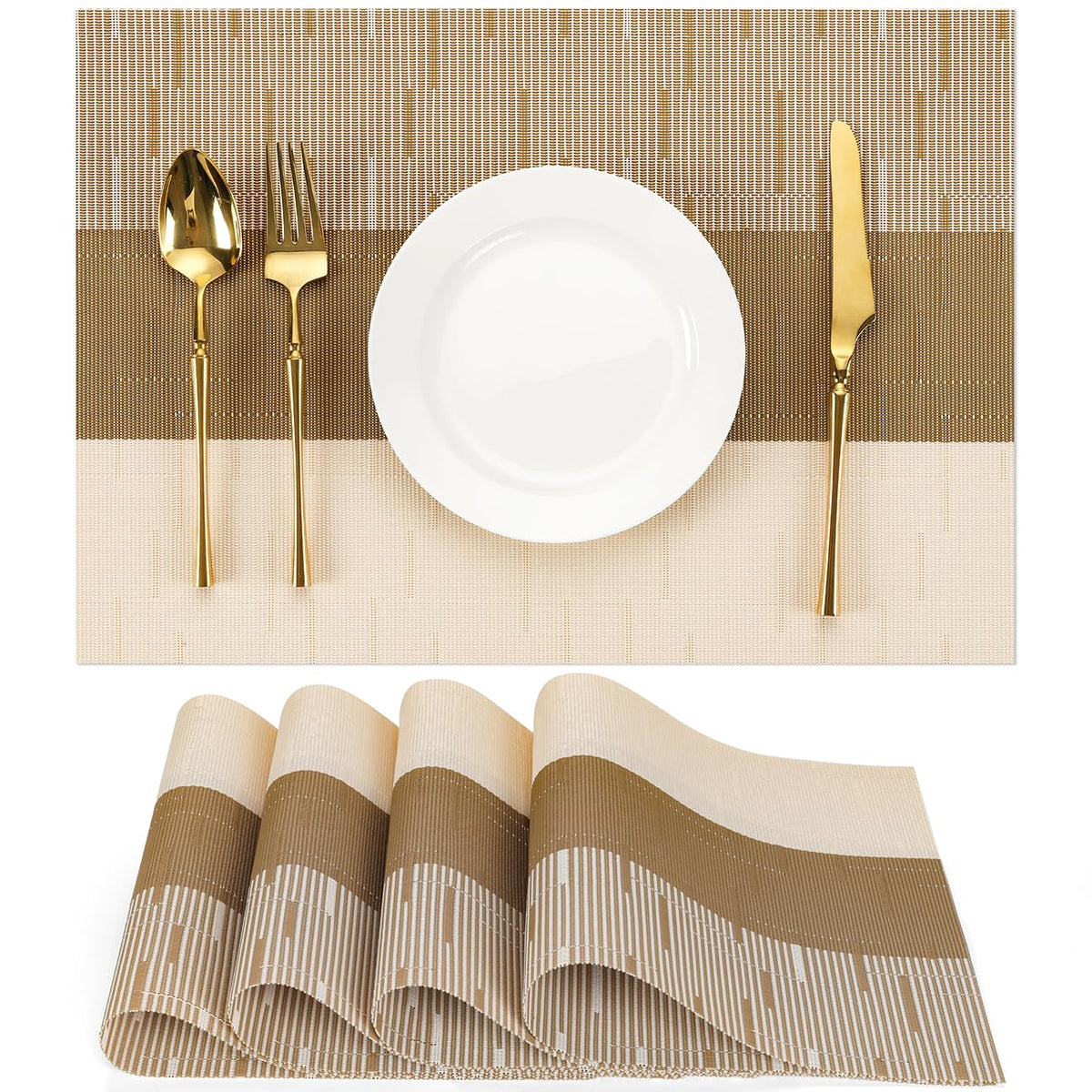 Placemats Set of 6, Vinyl Woven Heat-Resistant Place Mats