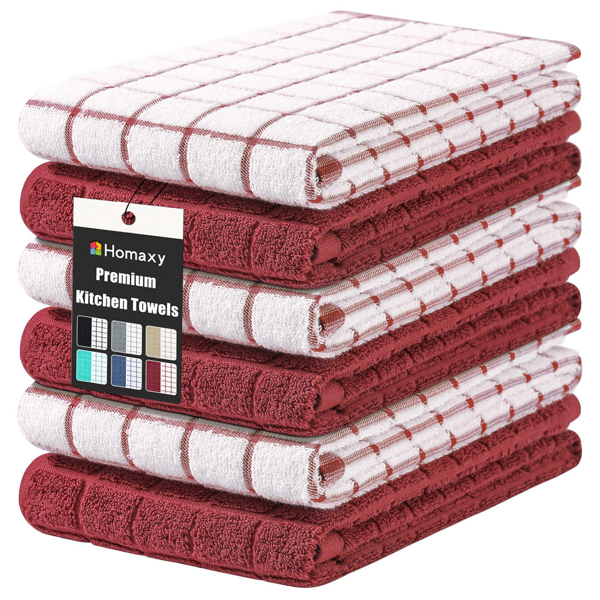 Homaxy Premium Cotton Kitchen Dish Cloths 12"x 12", 6 Pack, Tan