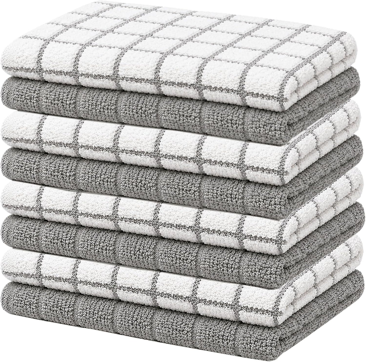 Bumble Dish Cloths (8-Pack), 100% Cotton Kitchen Towels, 12"x12" - Gray