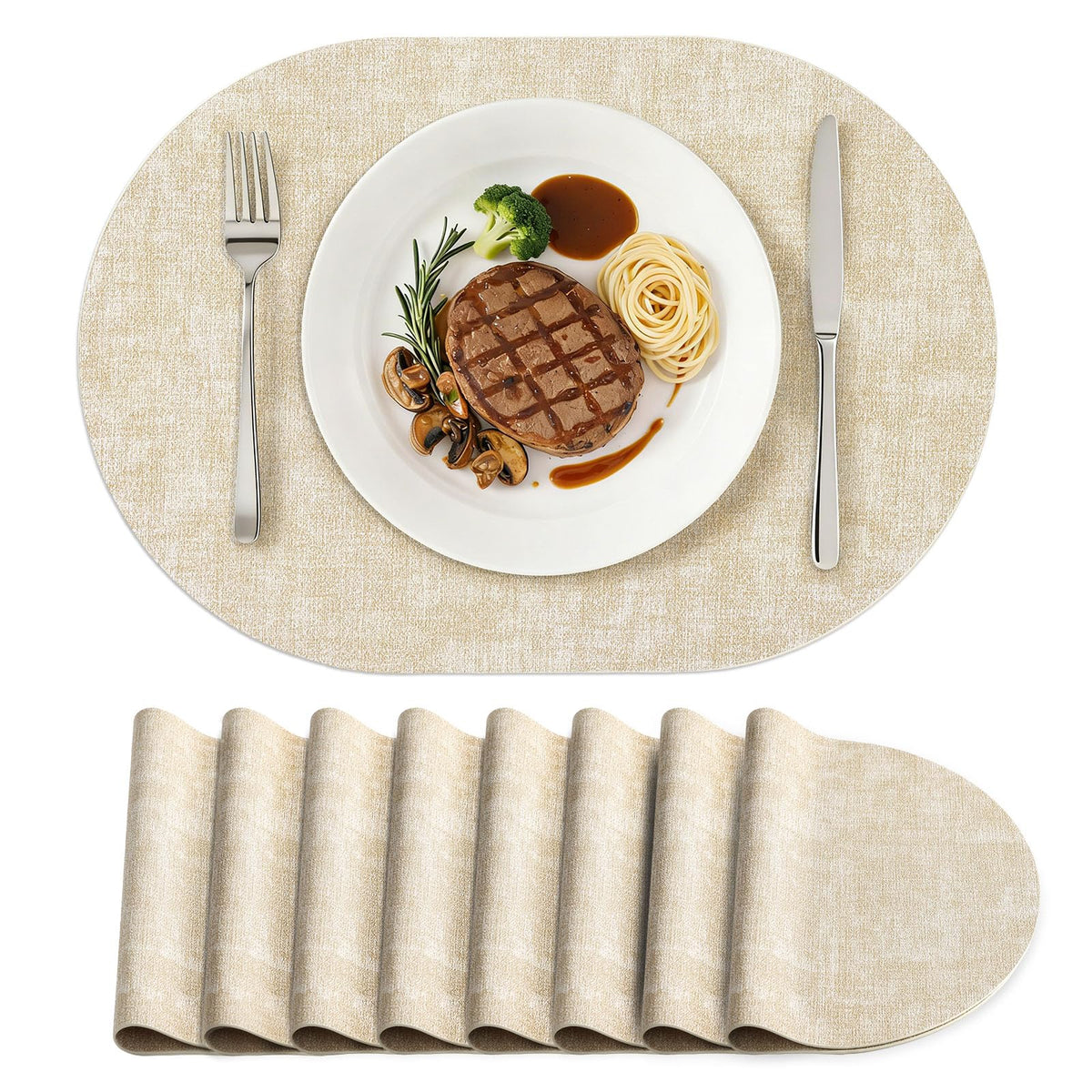 homing Heat Resistant Oval Placemats Set of 6, Beige