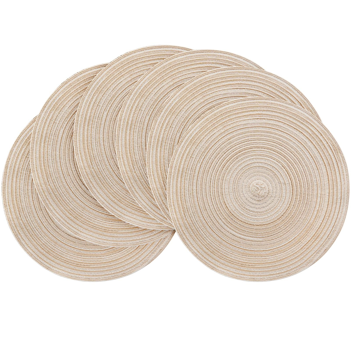 Floroom 15 Inch Round Braided Placemats Set of 4, Washable Heat Resistant Cotton Polyester Circle Place Mats for Kitchen Dining Table - Navy Blue