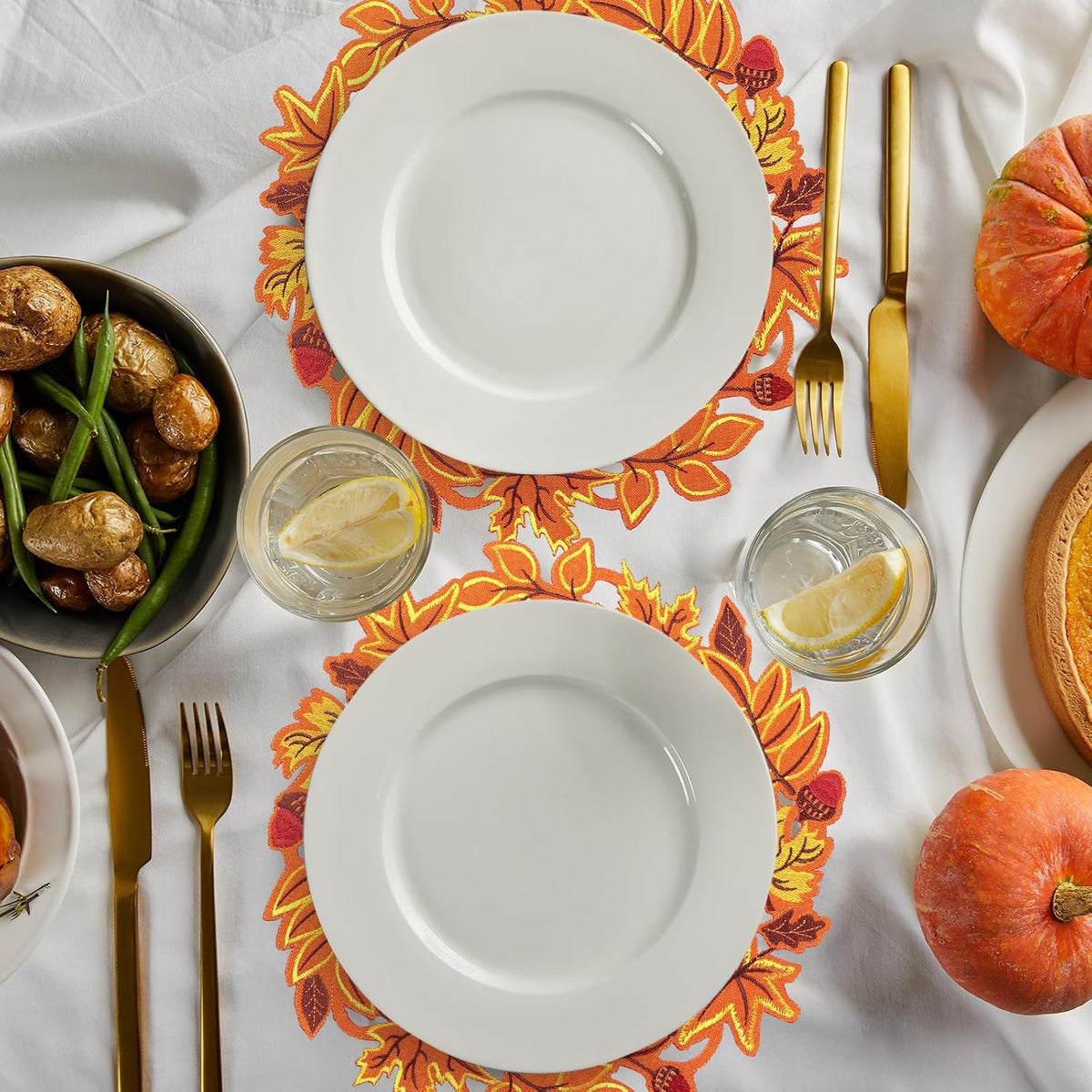 Yingzhao 6 Pcs Fall Leaf Placemats Thanksgiving Orange Table Placemats