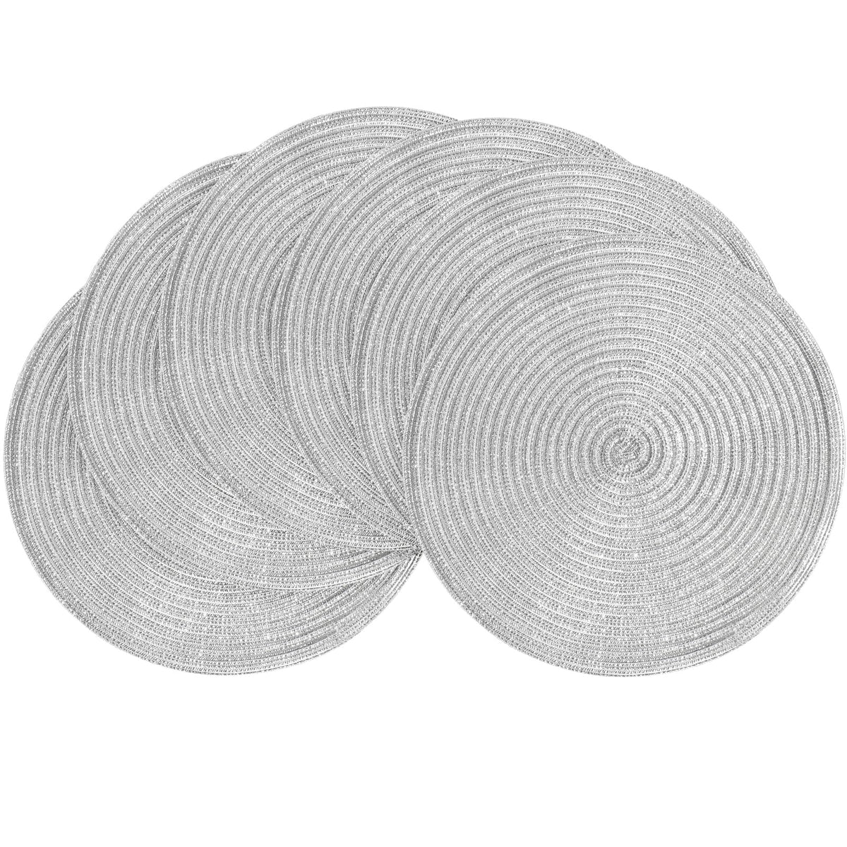 Floroom 15 Inch Round Braided Placemats Set of 4, Washable Heat Resistant Cotton Polyester Circle Place Mats for Kitchen Dining Table - Navy Blue