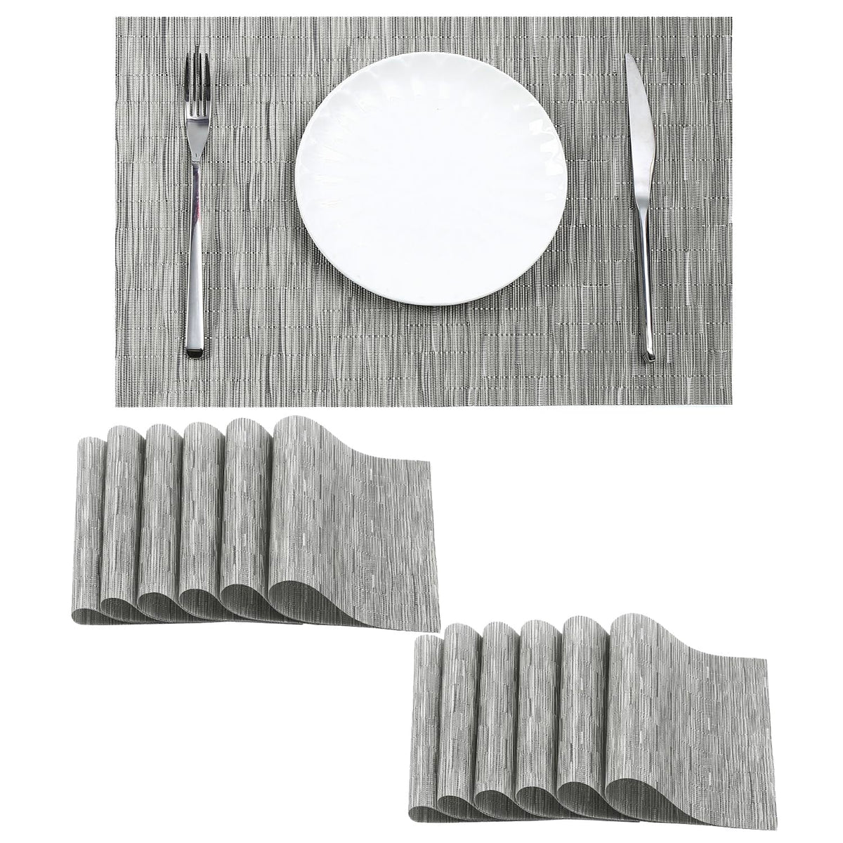 Beige Placemats Set of 4 - Heat-Resistant, Non-Slip Table Mats, Washable Woven Vinyl for Indoor & Outdoor Dining