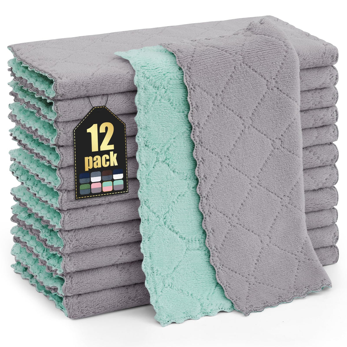 Homaxy 12 Pack Super Soft & Absorbent Dish Cloths, 10" x 10", Grey