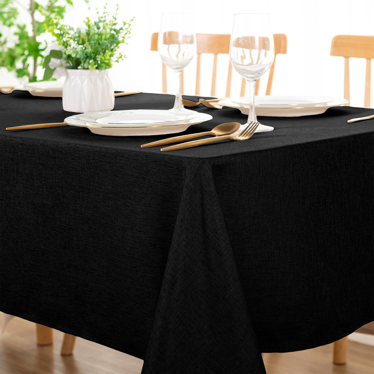DWCN Rectangle Faux Linen Tablecloth, Table Cover, 54 x 108 Inch, Beige