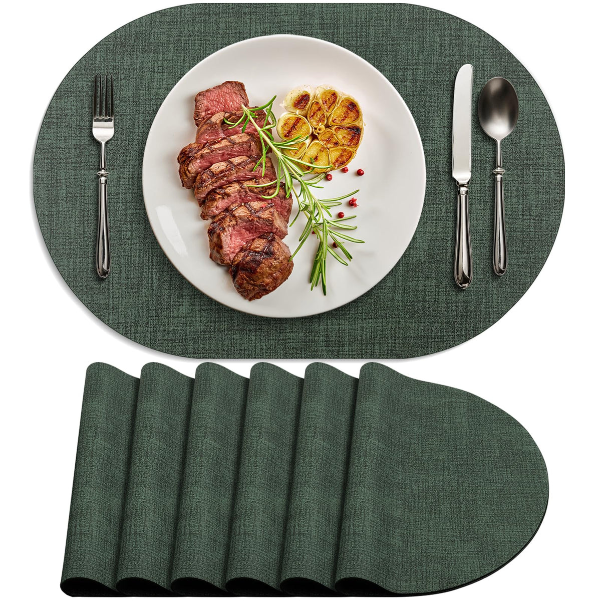 Faux Leather Oval Placemats Set of 4, Beige