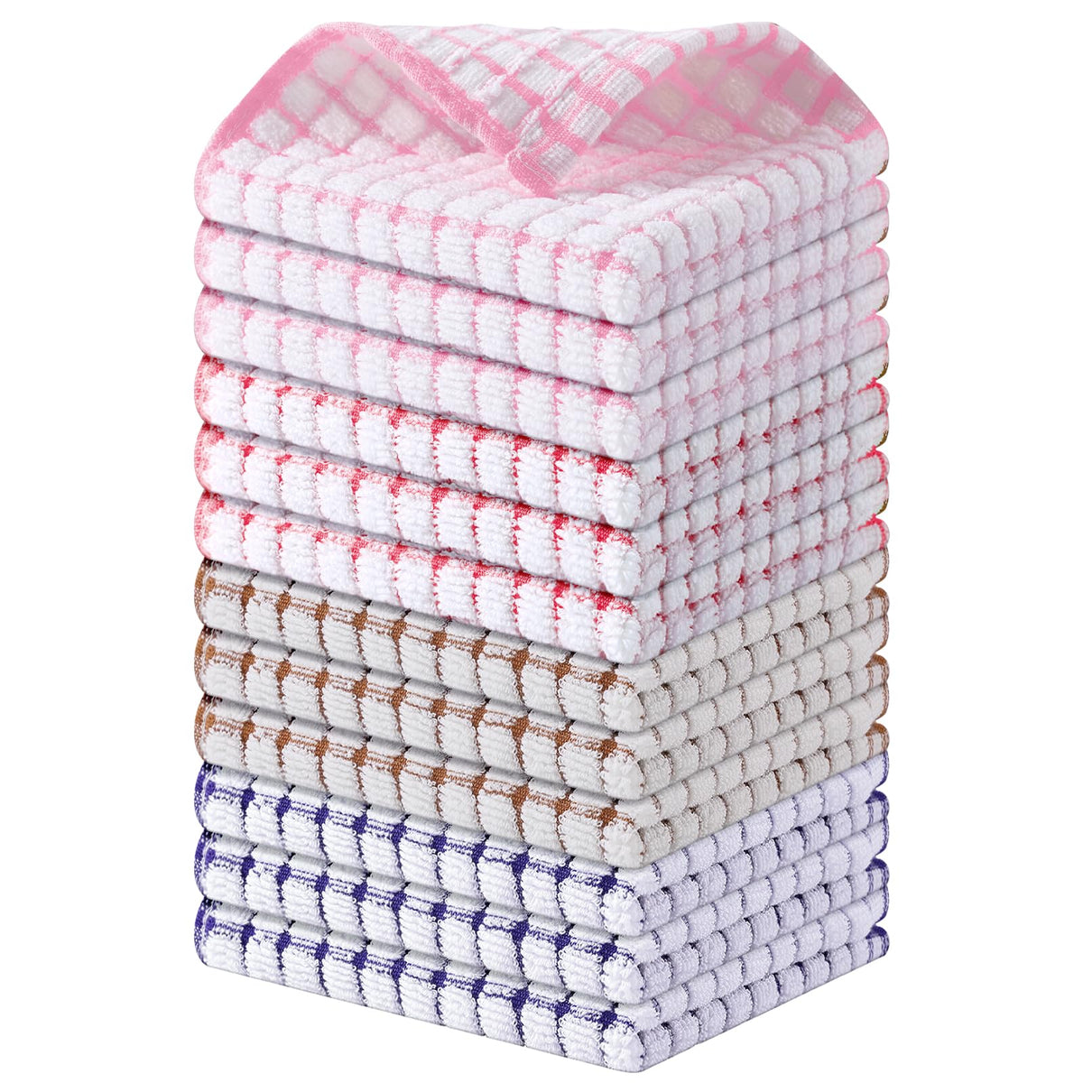 Kitinjoy Cotton 8 Pack Terry Kitchen Dish Cloths, Mixed Color