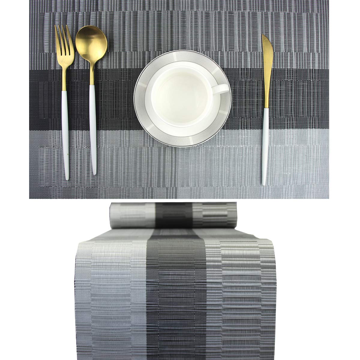 PIGCHCY Placemats,Washable Vinyl Woven Table Mats,Elegant Durable Placemats for Dining Table Set of 4 (18 x 12 inches, Pure Black)