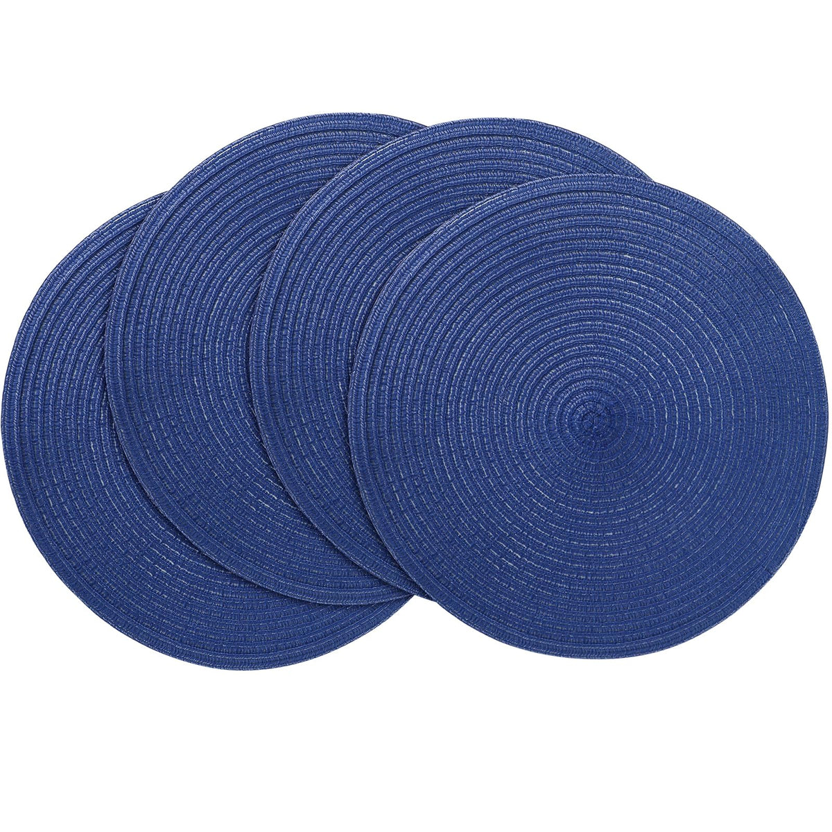 Floroom 15 Inch Round Braided Placemats Set of 4, Washable Heat Resistant Cotton Polyester Circle Place Mats for Kitchen Dining Table - Navy Blue