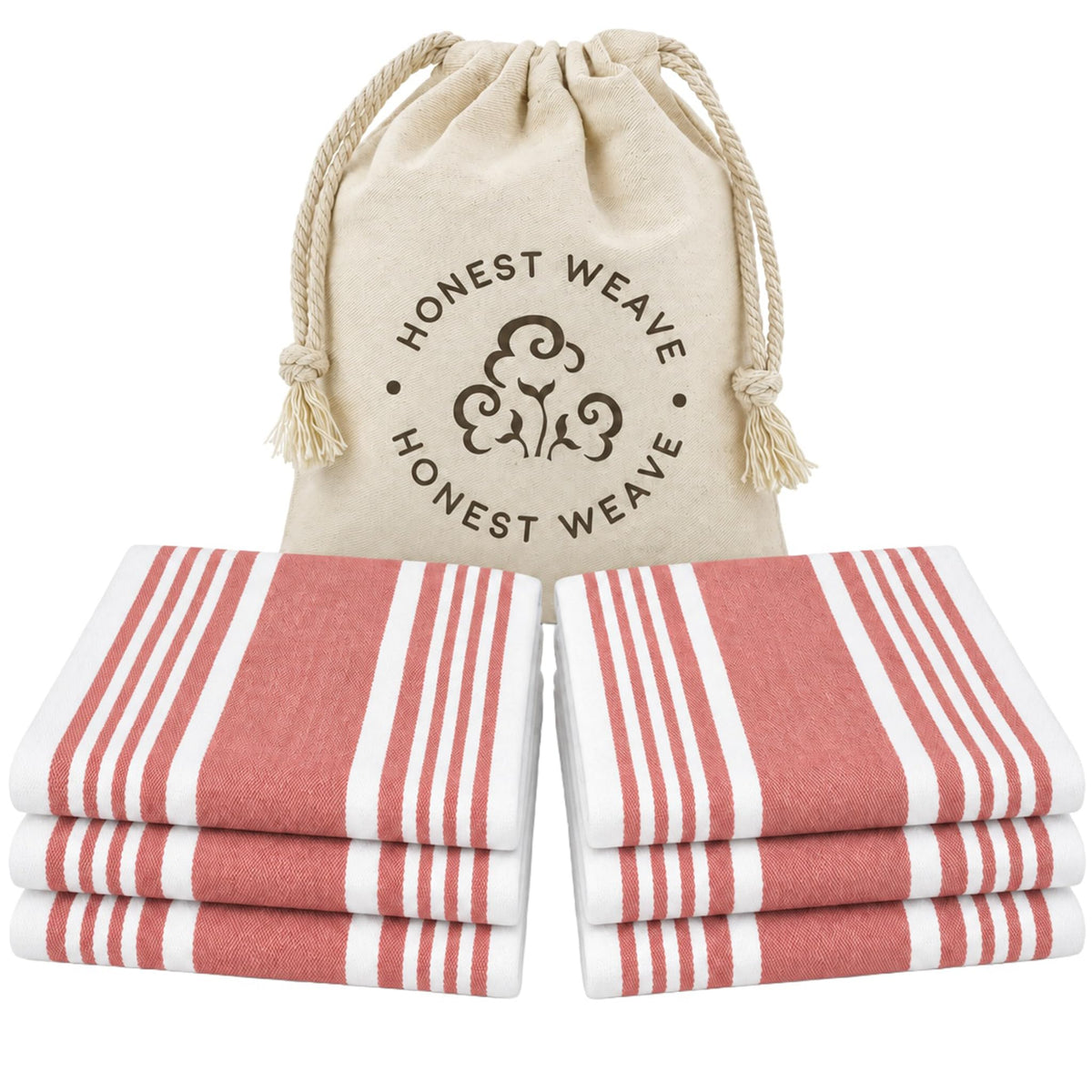 HONEST WEAVE Organic Cotton Kitchen Towels, Sage Stripe, 6-Pack, 20x30 in