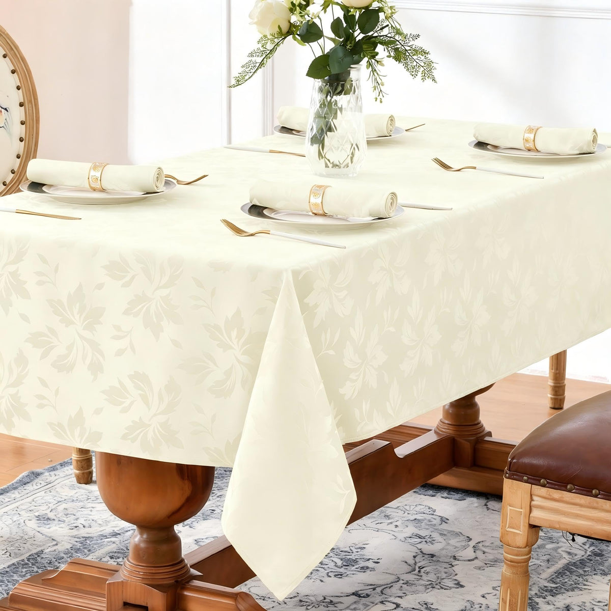 Romanstile Jacquard Rectangle Tablecloth 60 x 120 Inch, White