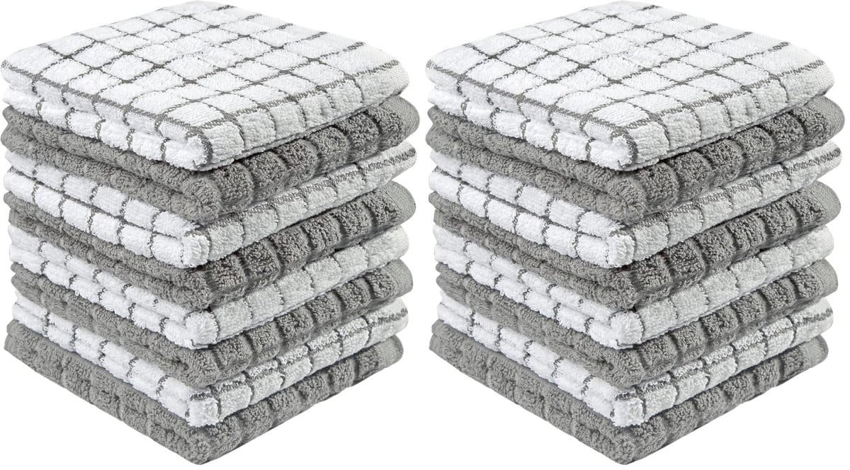 Bumble Dish Cloths (8-Pack), 100% Cotton Kitchen Towels, 12"x12" - Gray