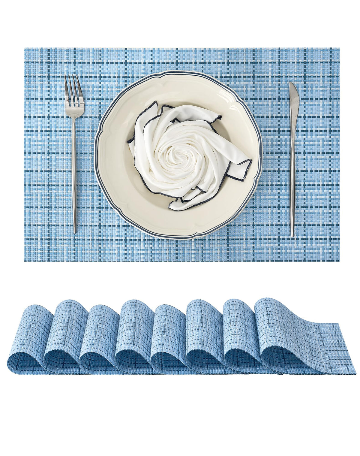 Beige Placemats Set of 6 - Heat-Resistant, Non-Slip Table Mats, Washable Woven Vinyl for Indoor & Outdoor Dining