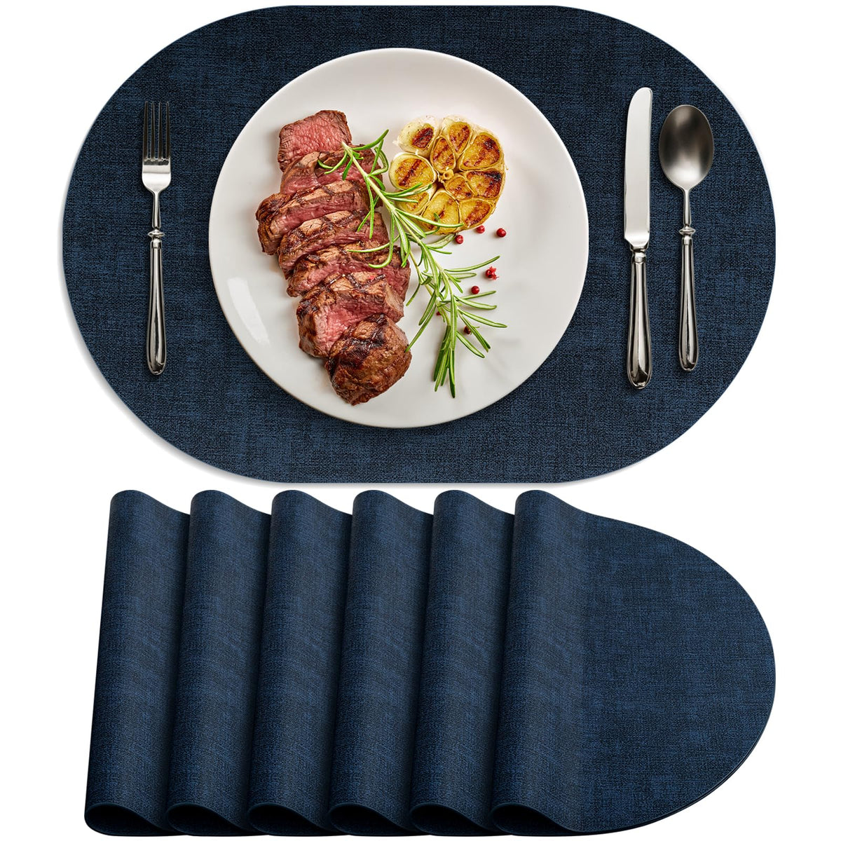 Faux Leather Oval Placemats Set of 8, Beige