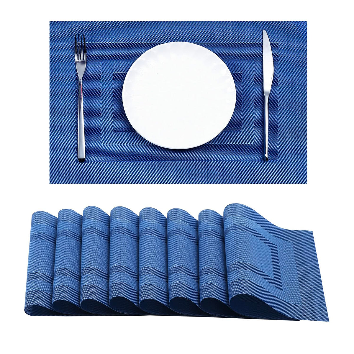 Beige Placemats Set of 6 - Heat-Resistant, Non-Slip Table Mats, Washable Woven Vinyl for Indoor & Outdoor Dining