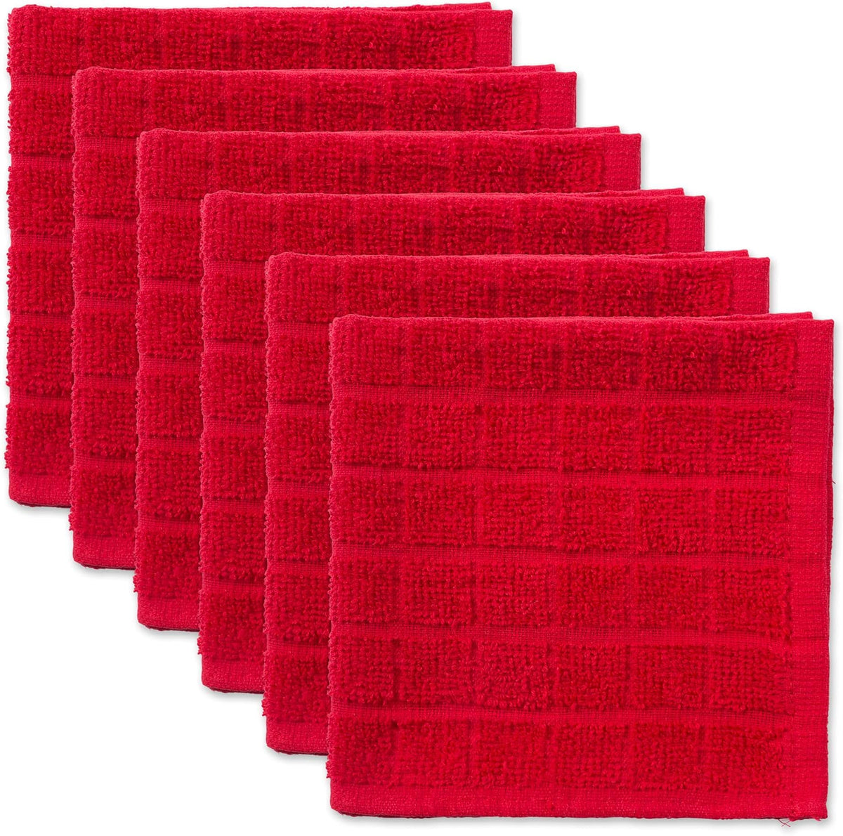 DII Basic Terry Collection Solid Windowpane Dishcloth Set, 12x12, Spice, 6 Piece