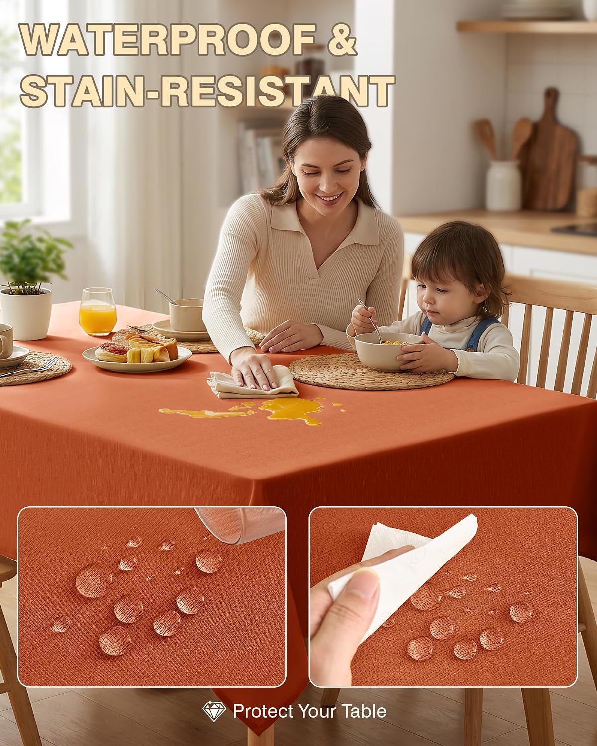 Fall Tablecloths Rectangular 6ft, 2-Pack Waterproof Slub Texture