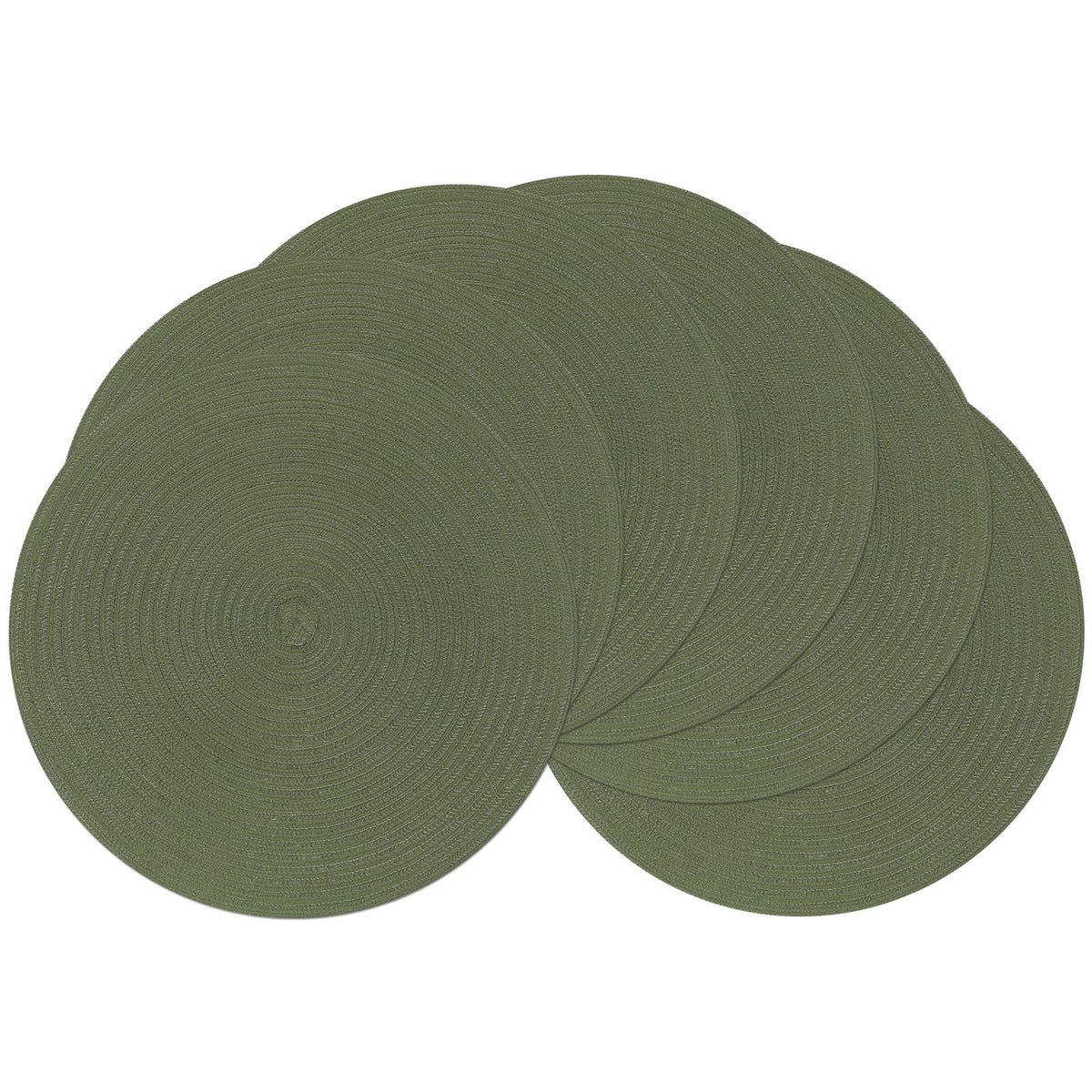 SHACOS 15 inch Round Placemats Set of 6, Cotton Polyester Woven Braided Place Mats, Washable Heat Resistant Circle Table Mats for Dining Table (Beige, 6)