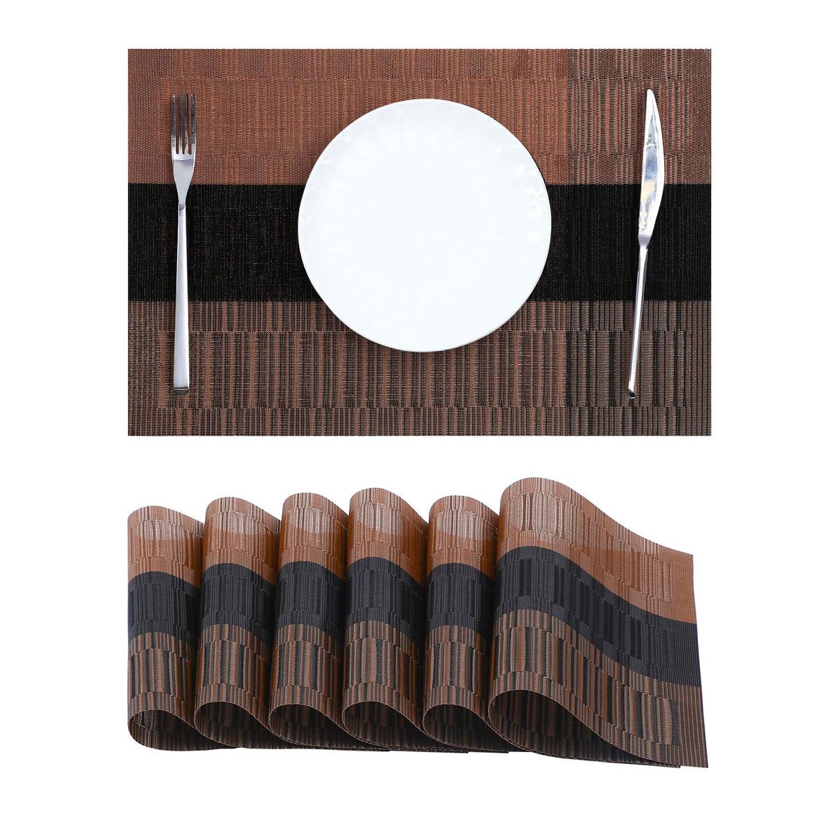Beige Placemats Set of 8 - Heat-Resistant, Non-Slip Table Mats, Washable Woven Vinyl for Indoor & Outdoor Dining