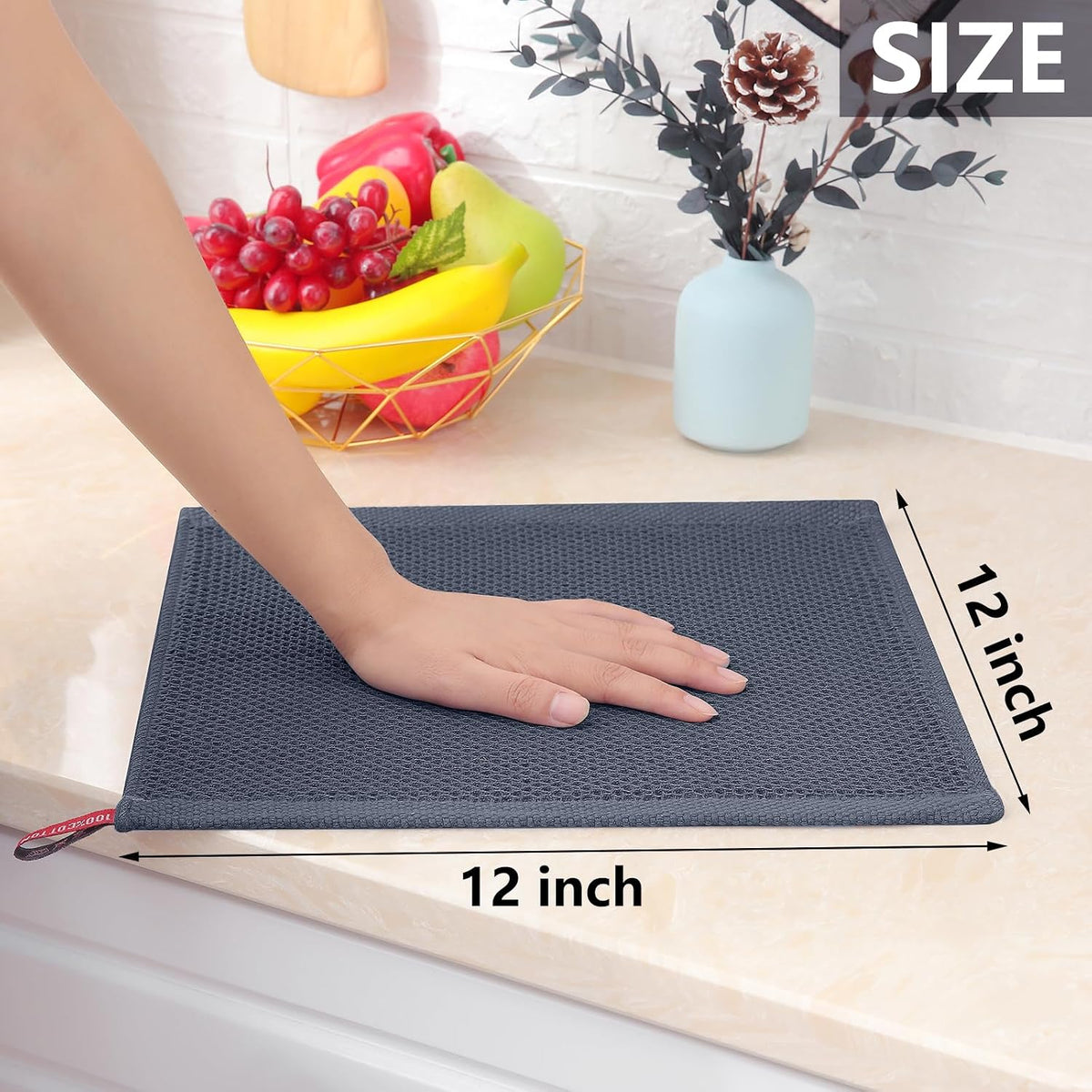 Homaxy 100% Cotton Waffle Weave Kitchen Dish Cloths, 4-Pack, Dark Grey