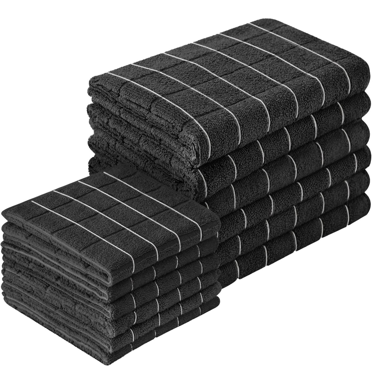 Puomue Microfiber Kitchen Towels and Dishcloths Set, 26 X 18 Inch and 12 X 12 Inch, Set of 12 Bulk Lint Free Dish Towels for Drying Dishes, Grey
