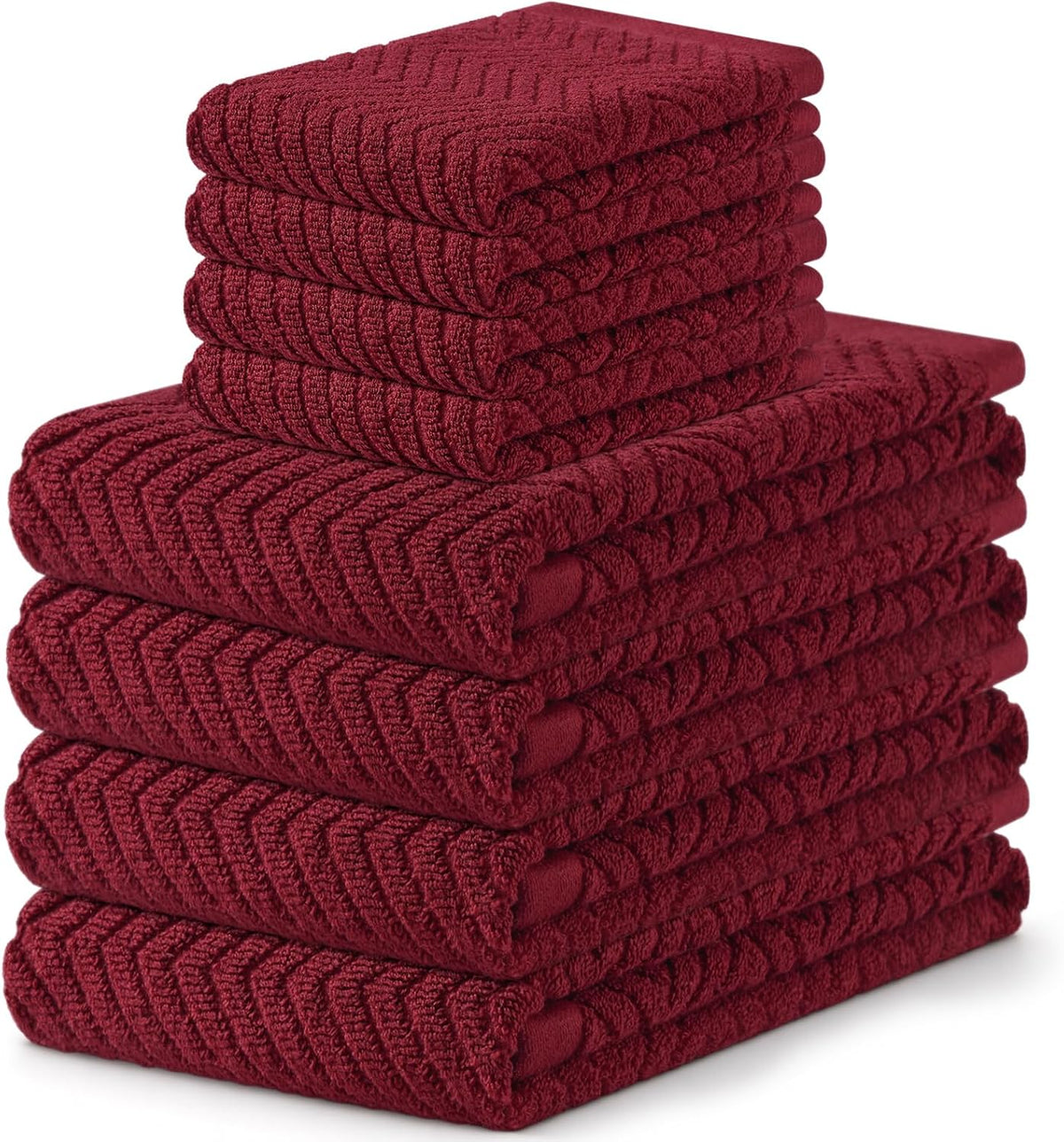 Homaxy 8 Pack 100% Cotton Kitchen Towels and Dishcloths Set, Burgundy