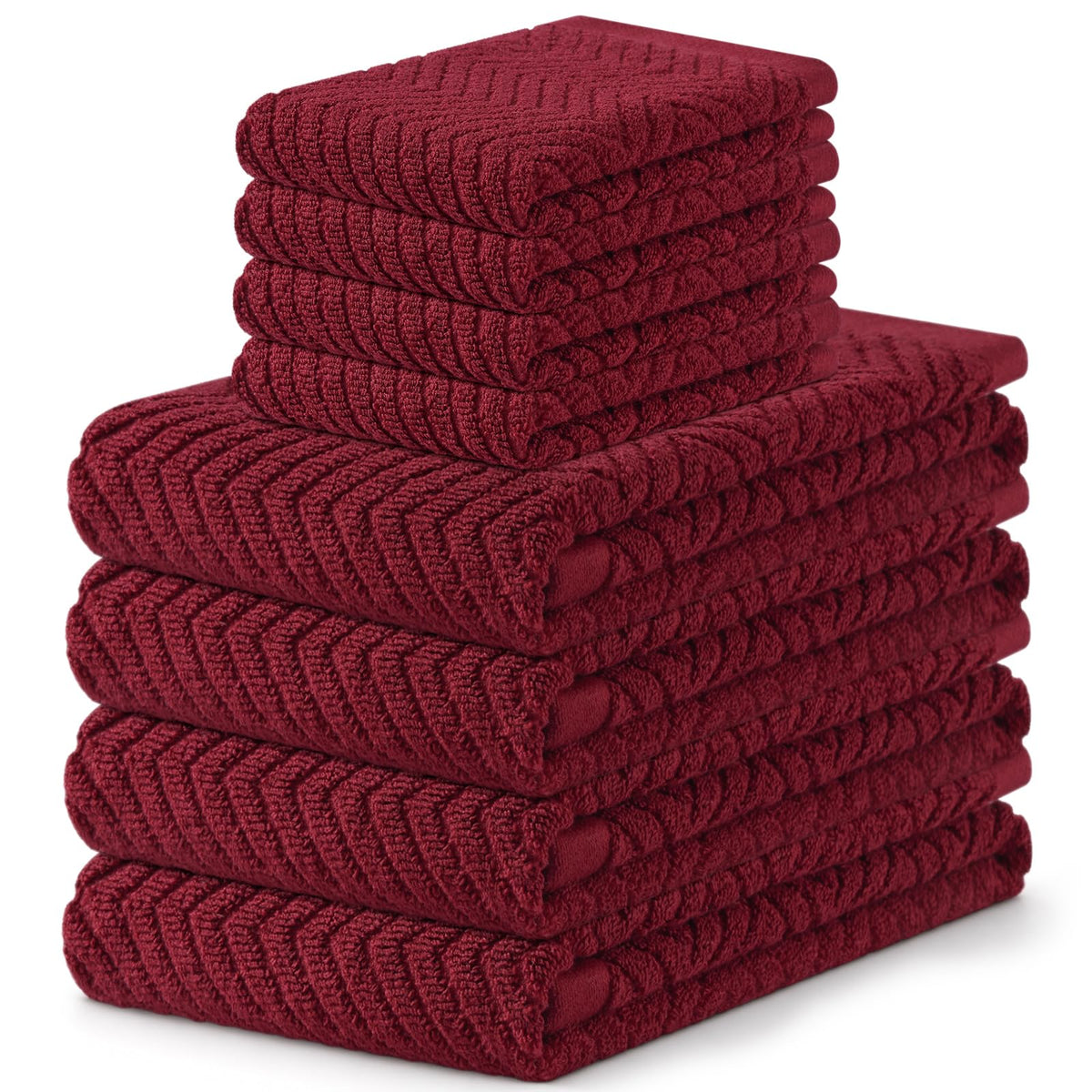 Homaxy 8 Pack 100% Cotton Kitchen Towels and Dishcloths Set, Burgundy