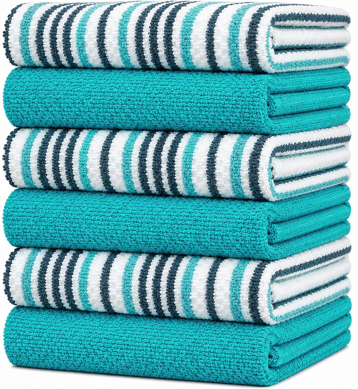 Bumble Dish Cloths 8-Pack, Cotton Kitchen Towels, 12"x12" Blue Wide Stripes