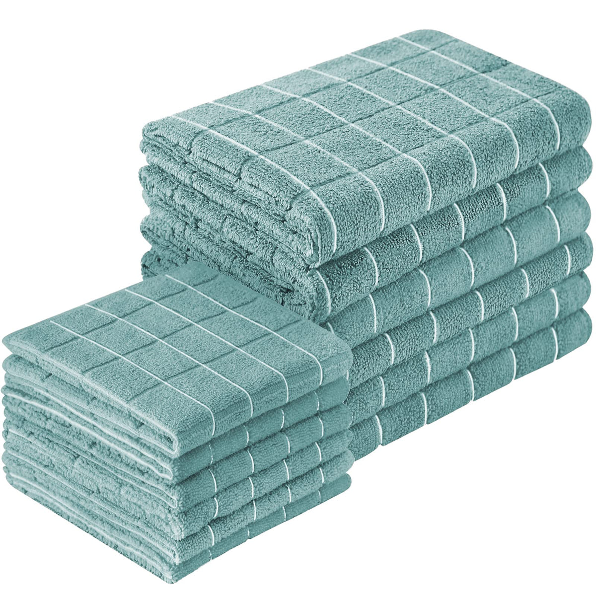 Puomue Microfiber Kitchen Towels and Dishcloths Set, 26 X 18 Inch and 12 X 12 Inch, Set of 12 Bulk Lint Free Dish Towels for Drying Dishes, Grey
