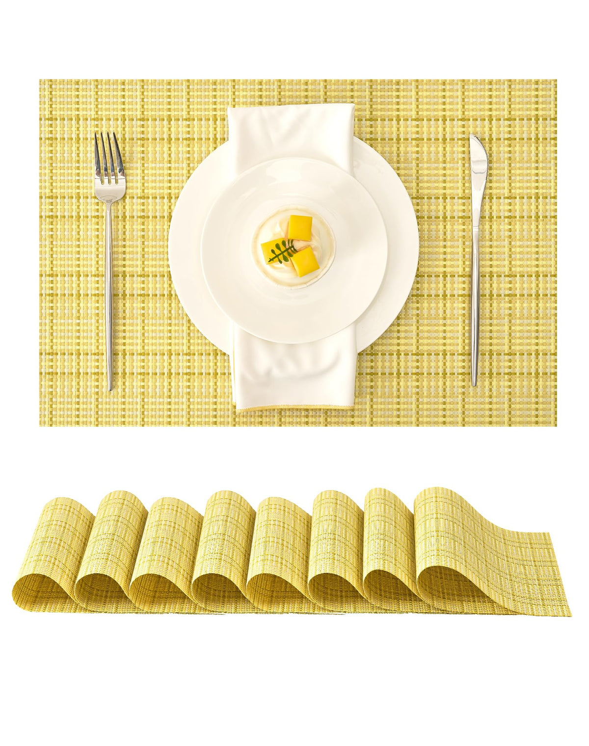 Beige Placemats Set of 6 - Heat-Resistant, Non-Slip Table Mats, Washable Woven Vinyl for Indoor & Outdoor Dining