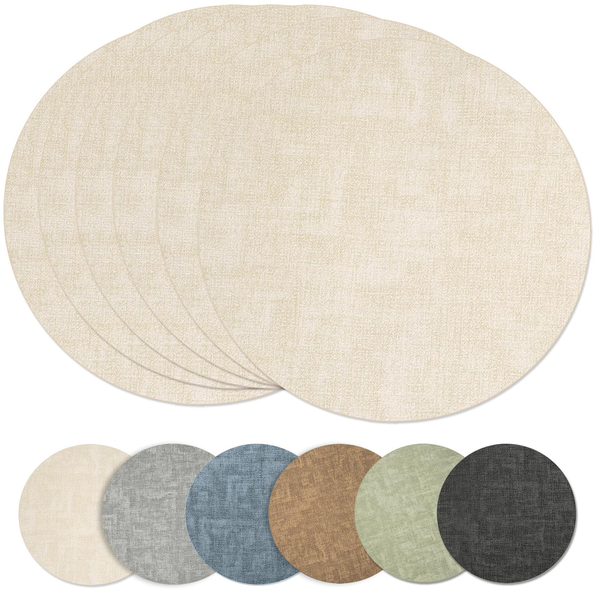 Maxpearl Faux Leather Placemats Set of 6, Easy to Clean, Beige