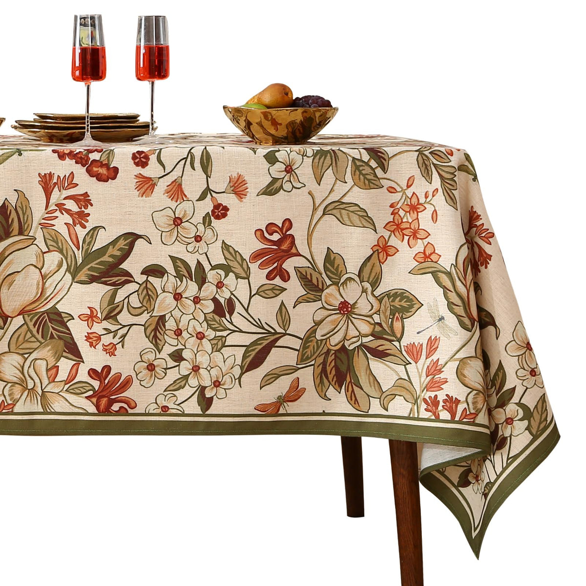 ISAENNE Designer Linen Rectangular Long Tablecloth,118"x67"-Serenity G