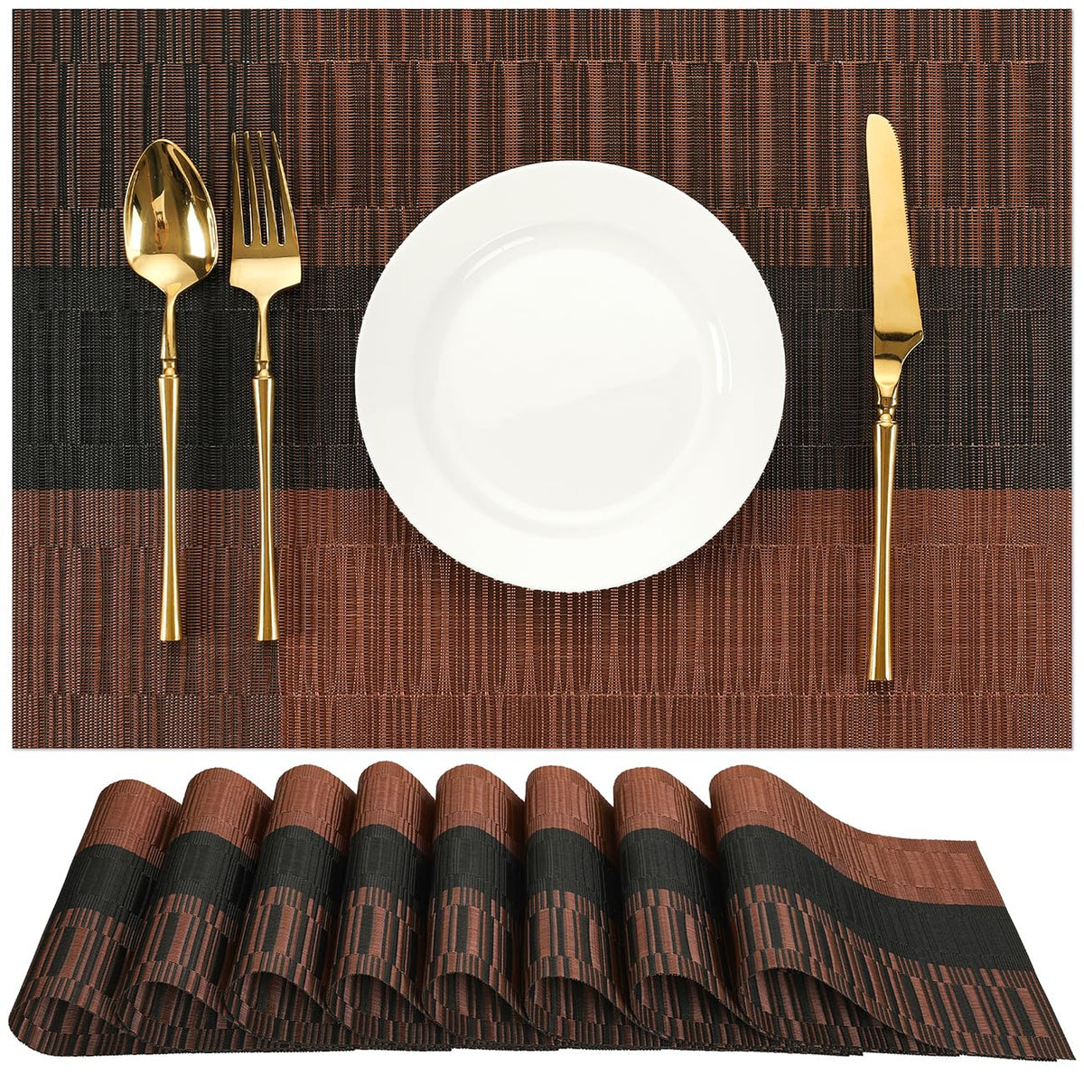 Placemats Set of 6, Vinyl Woven Heat-Resistant Place Mats