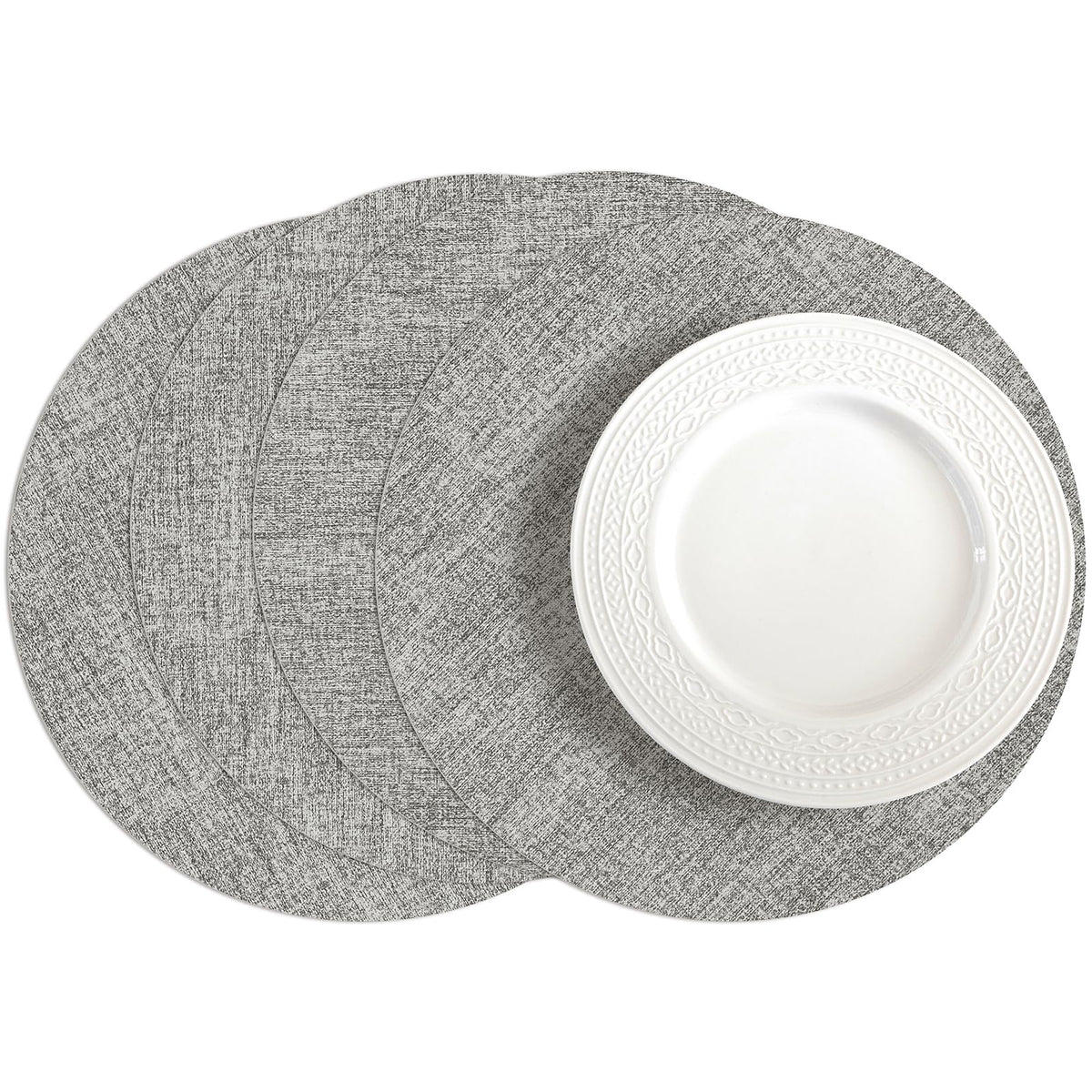Romanstile Faux Leather Vinyl Placemats Set of 6, Light Grey