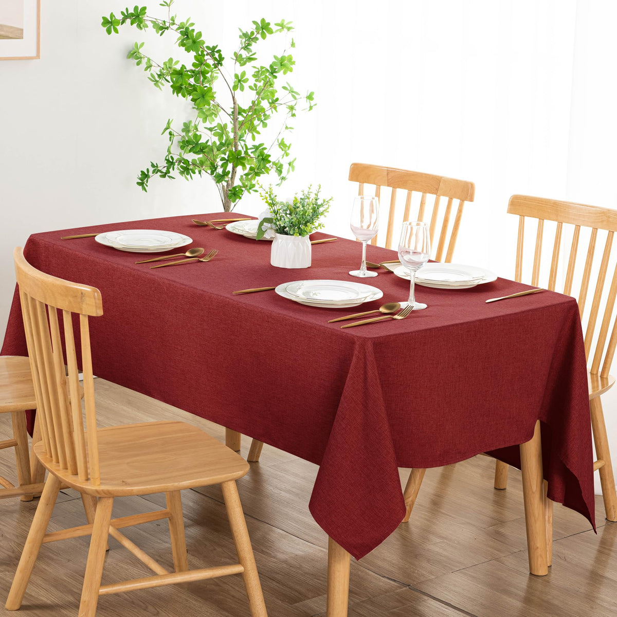 DWCN Rectangle Faux Linen Tablecloth, Table Cover, 54 x 108 Inch, Beige