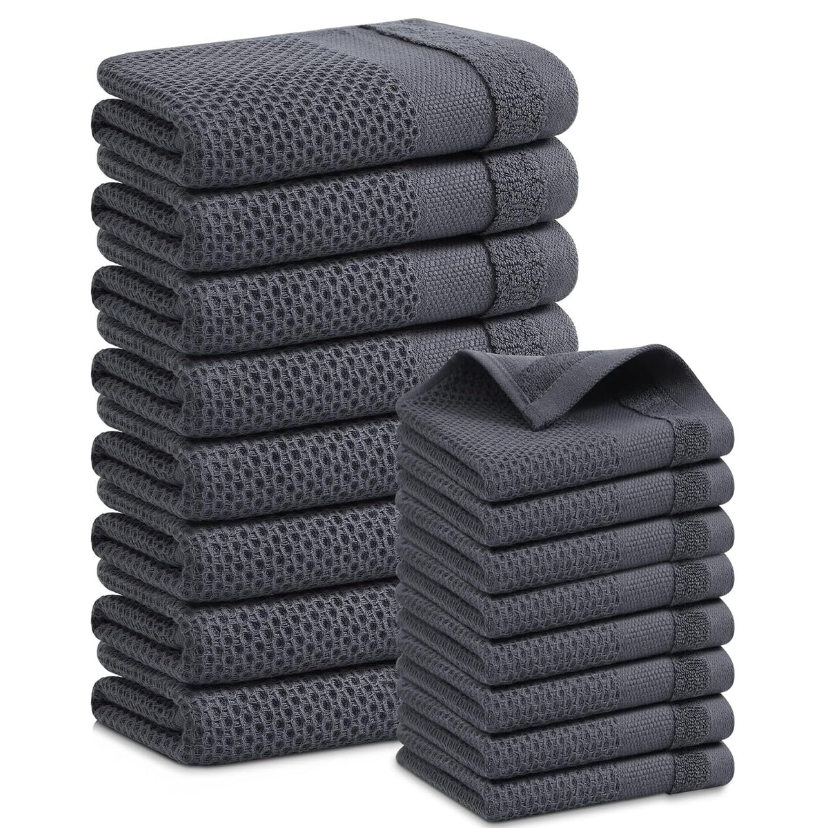Homaxy 100% Cotton Dish Cloths, 8 Pack - 12 x 12 Inches, Black