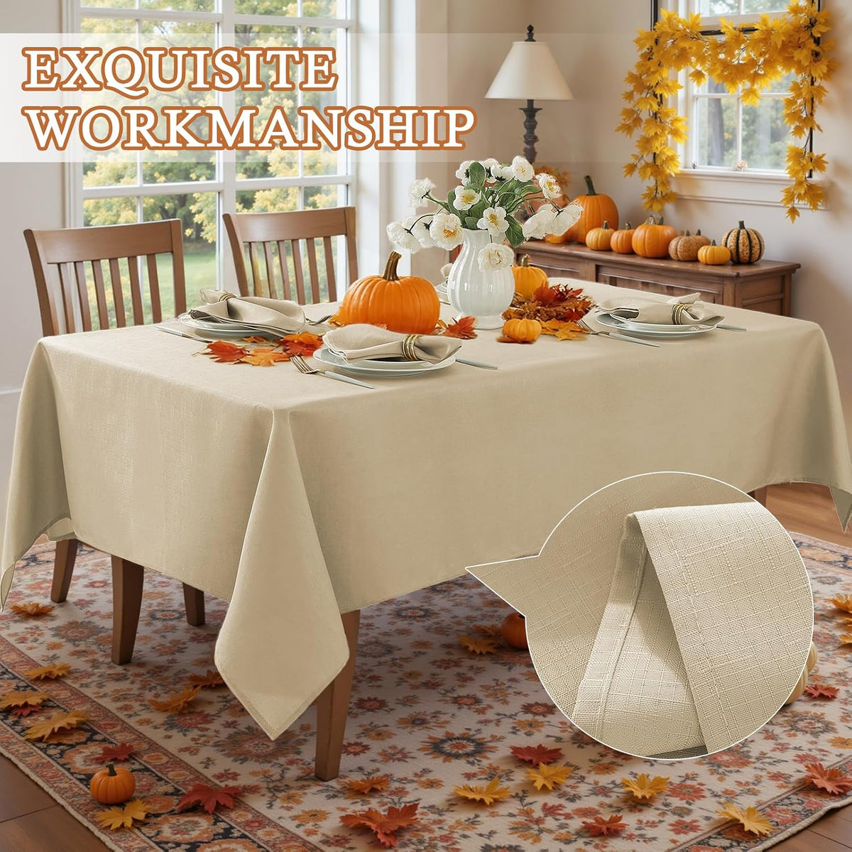 SASTYBALE Rectangle Tablecloth Textured, Beige, 60" x 84"