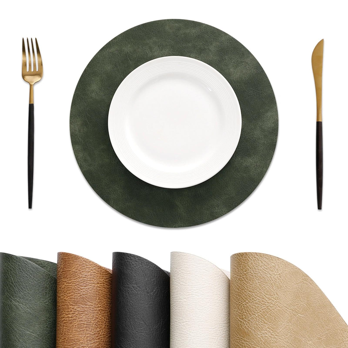 MOSAYT Vinyl Faux Leather Placemats, Set of 6, Black