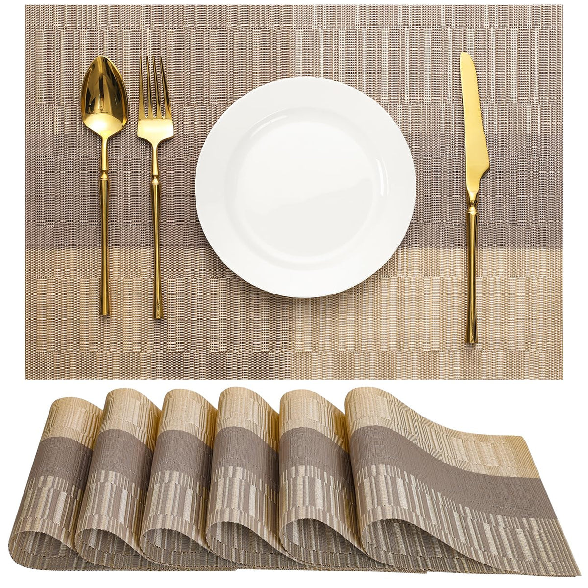 Placemats Set of 6, Vinyl Woven Heat-Resistant Place Mats
