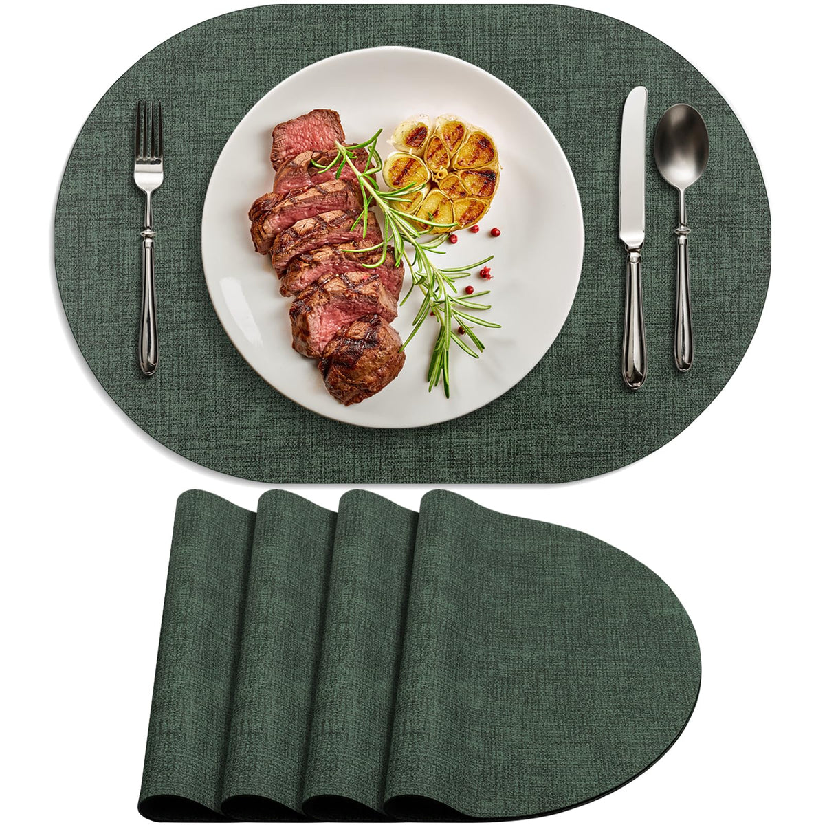 Faux Leather Oval Placemats Set of 6, Beige