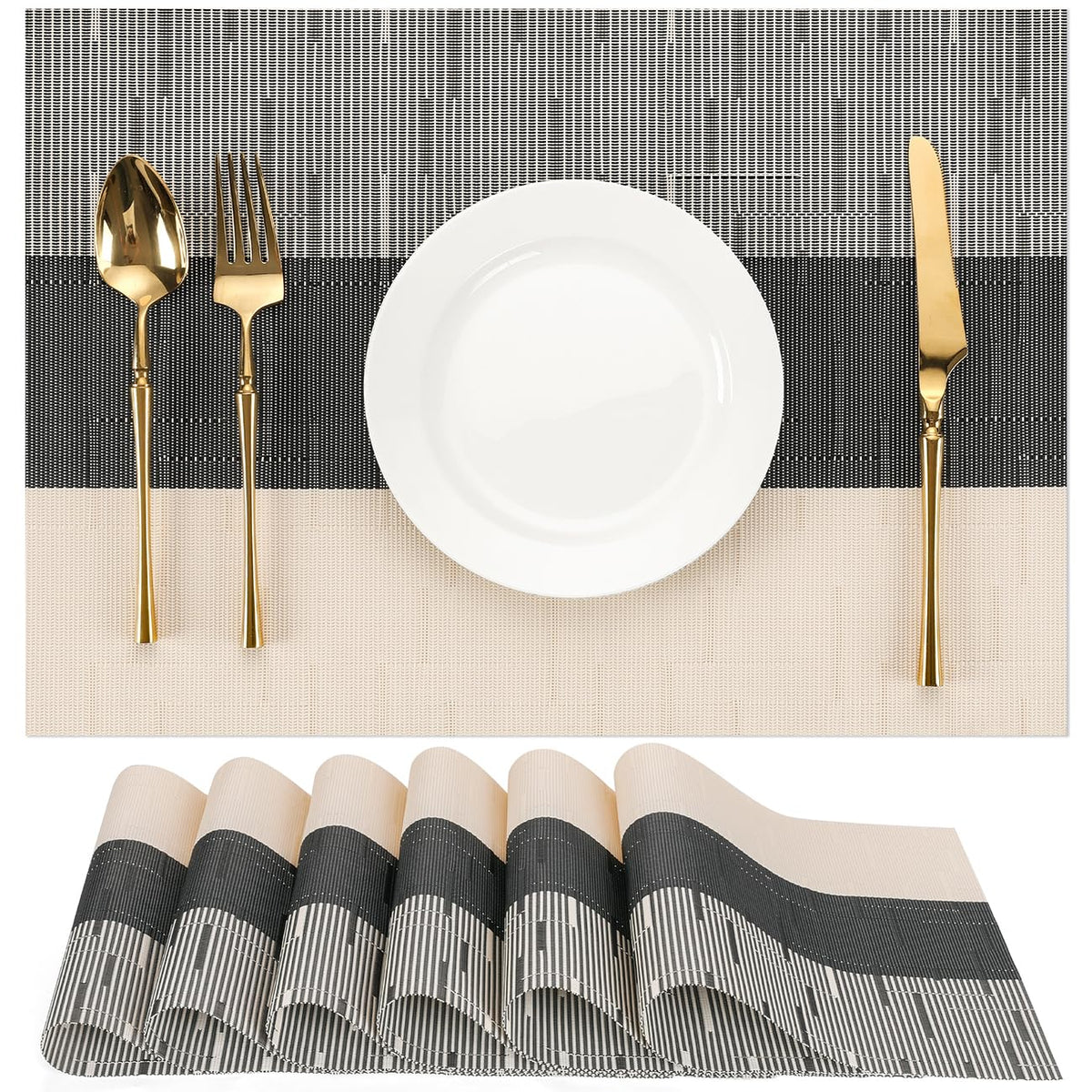 Placemats Set of 6, Vinyl Woven Heat-Resistant Place Mats