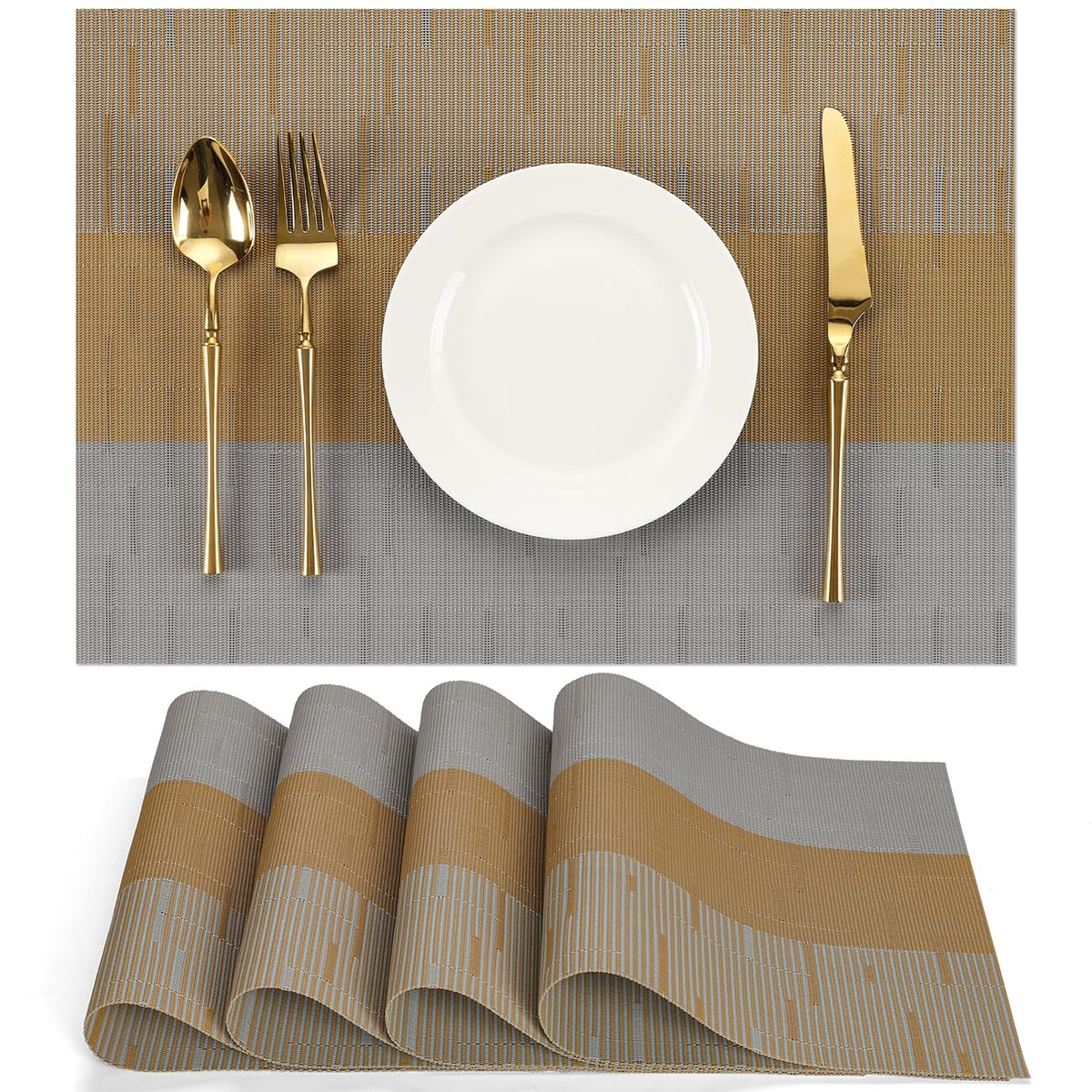 Placemats Set of 6, Vinyl Woven Heat-Resistant Place Mats