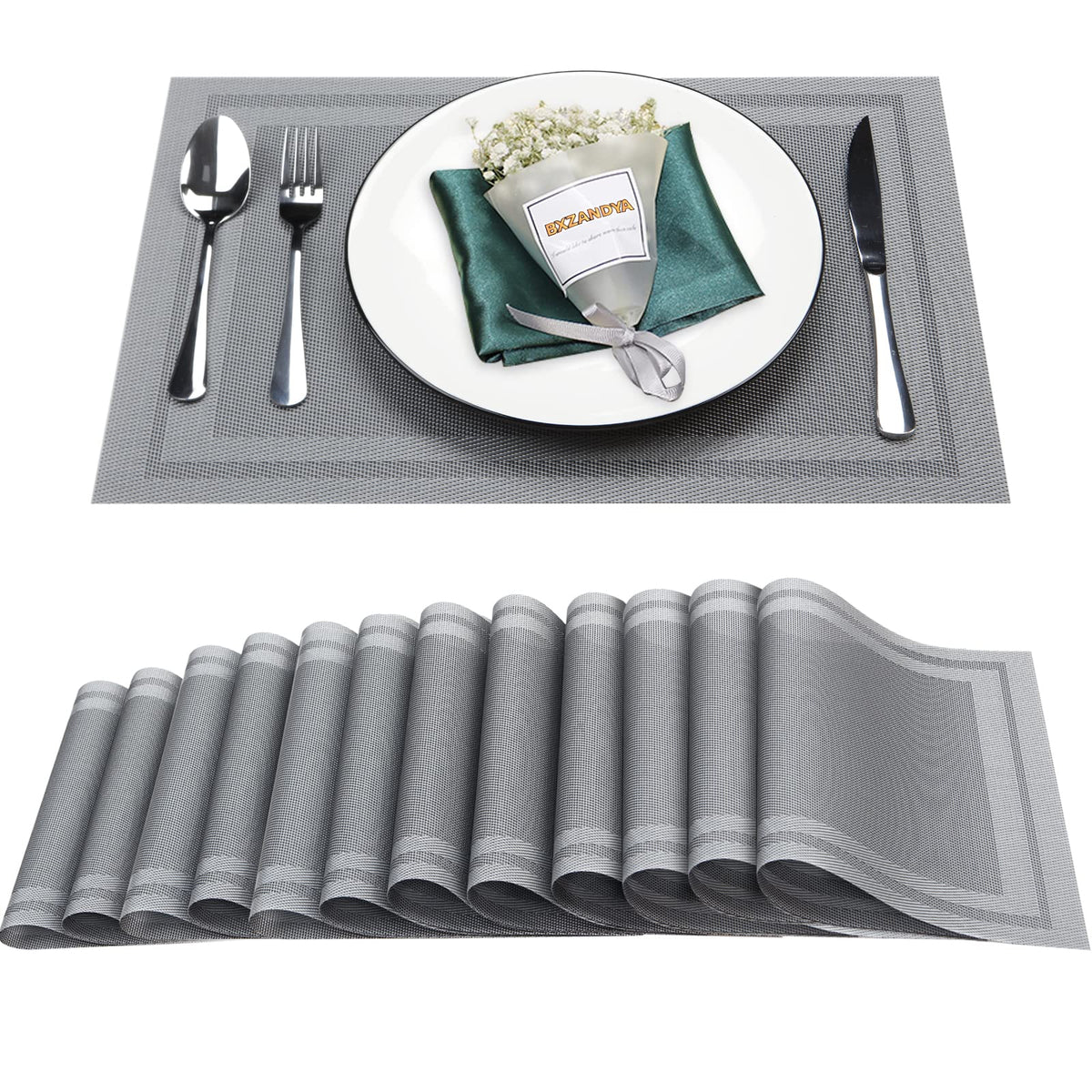 Beige Vinyl Placemats Set of 8,Washable Dining PVC Table Mats