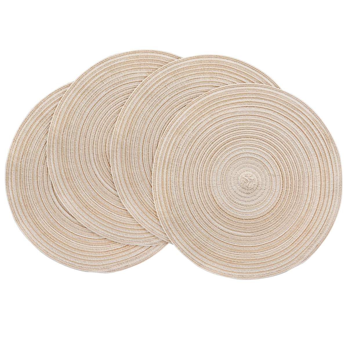 Floroom 15 Inch Round Braided Placemats Set of 4, Washable Heat Resistant Cotton Polyester Circle Place Mats for Kitchen Dining Table - Navy Blue