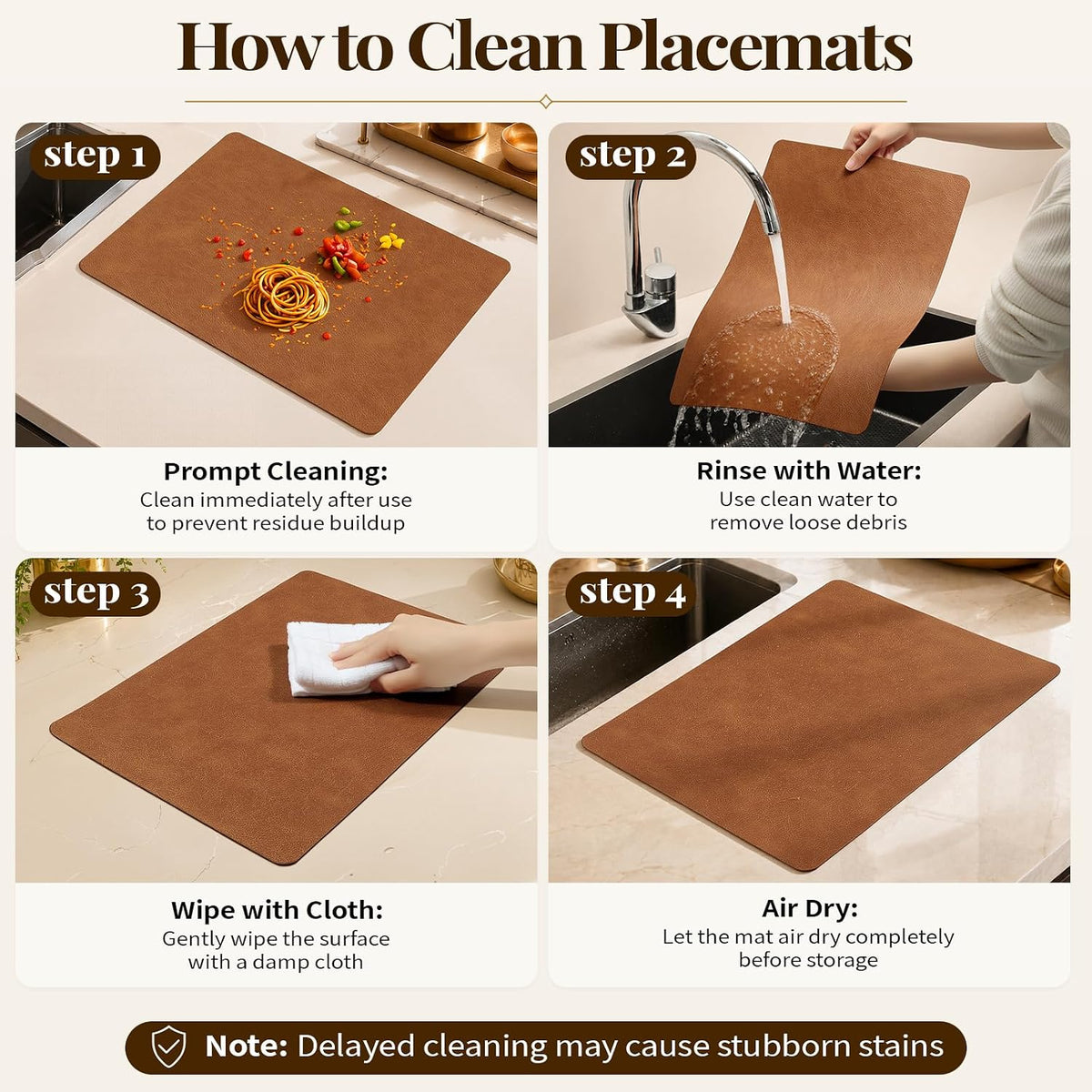 Homaxy Vinyl Heat Resistant Placemats Set of 6, Reddish Brown