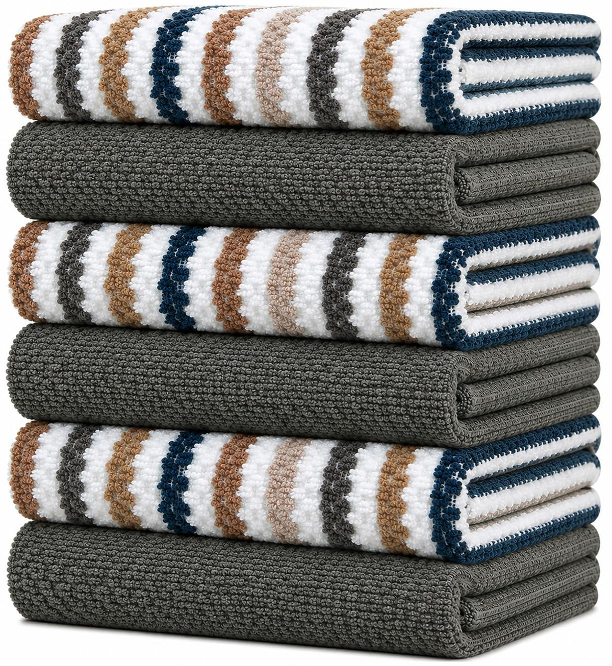 Bumble Dish Cloths 8-Pack, Cotton Kitchen Towels, 12"x12" Blue Wide Stripes
