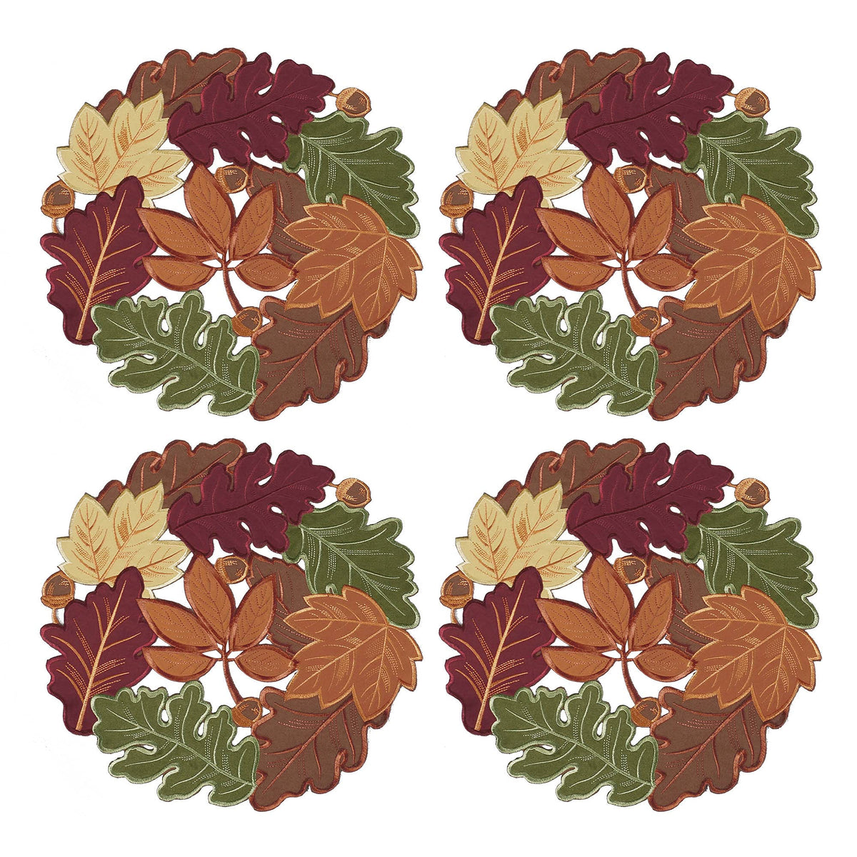 OWENIE 4 PCS Thanksgiving Placemats for Dining Table, 13 x 19 Inch Set of 4 Embroidered Maple Leaves Table mats for Fall, Harvest Applique Leaf for Autumn Decorations