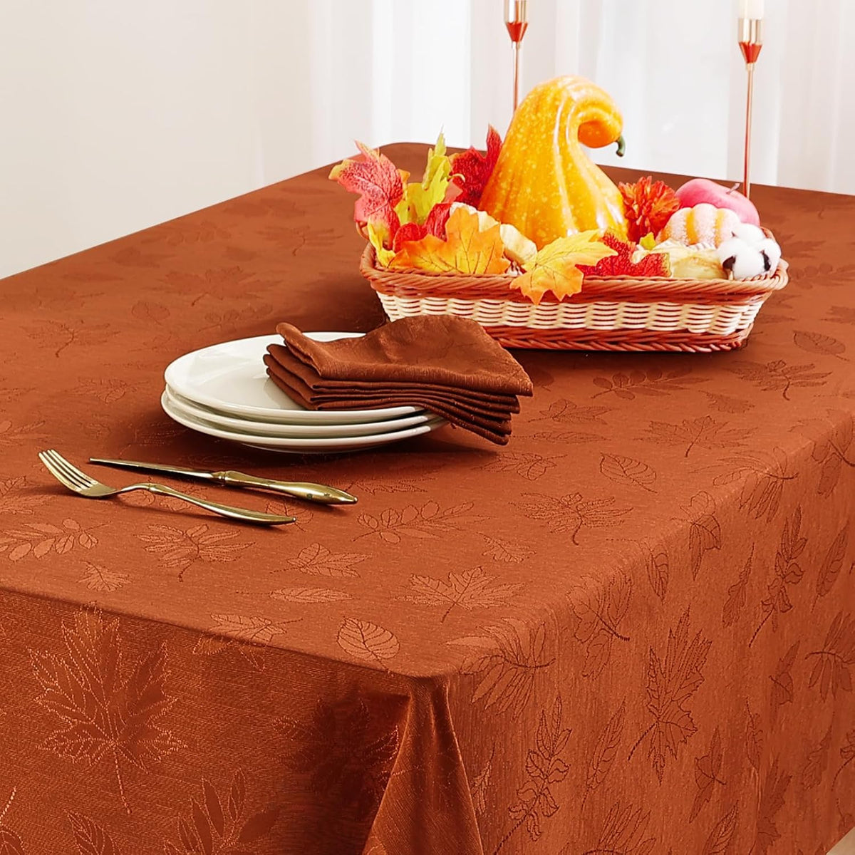 Smiry 60x84 Inch Thanksgiving Jacquard Rectangle Table Cloth for Fall